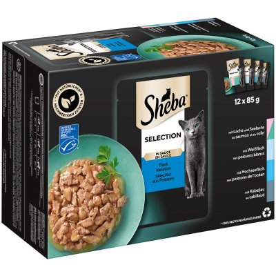 Sheba Selection in Sauce losos a treska tmavá, bílá ryba, mořská ryba, treska obecná 24 x 85 g – Zbozi.Blesk.cz