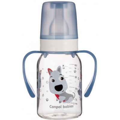 Canpol babies Animals láhev s potiskem s úchyty bez BPA Modrá 120ml – Zboží Mobilmania