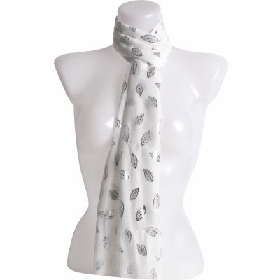 Biju dámský lehký obdélníkový šál se stříbrným potiskem lístků bílé 7200729-9 – Zboží Dáma
