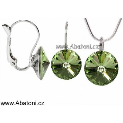 Swarovski Elements Rivoli vlepený krystal Stříbrná sada náušnice a přívěsek s řetízkem zelené kulaté 39352.5 Peridot zelená světlá – Zboží Mobilmania