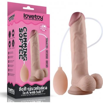 LoveToy Soft Ejaculation Cock With Ball 9”, realistické stříkající dildo s přísavkou 23 x 4,5 cm