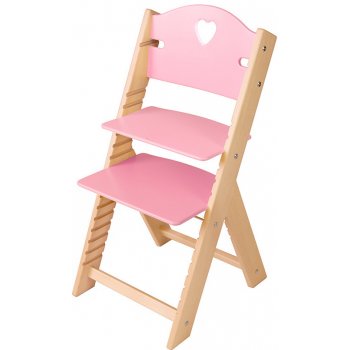 Sedees dřevěná rostoucí židle růžová se srdíčkem