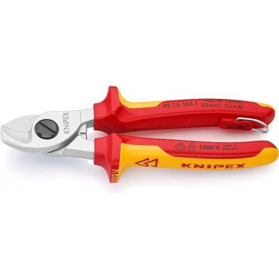 KNIPEX Nůžky na kabely - 165mm, izolované 1000V VDE, nevhodné pro ocelový drát a měděné vodiče, s pojistkou (9516165T) – Zbozi.Blesk.cz