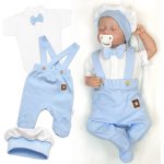 Bavlněná souprava Gentleman 3D, body polodupačky s láclem čepička modrá/bílá – Sleviste.cz