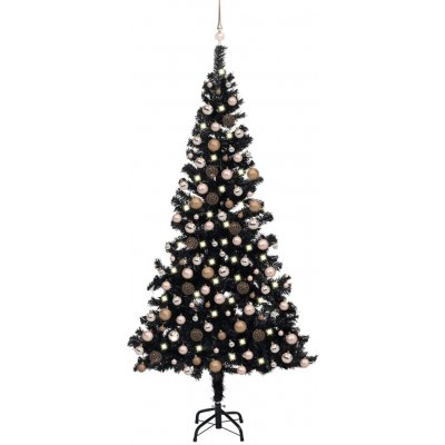 zahrada-XL Umělý vánoční stromek s LED a sadou koulí černý 240 cm PVC