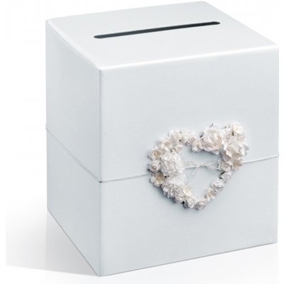 Krabice na svatební blahopřání 24x24x24 cm - bílá/srdce – Sleviste.cz