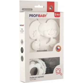 Profibaby kousátko zvířátko + přívěsky plast černobílá v krabičce 13x23x3cm