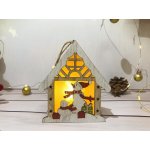 MagicHome Vánoční dekorace Sněhulák v domečku LED závěsná 9,2x3x10,4 cm