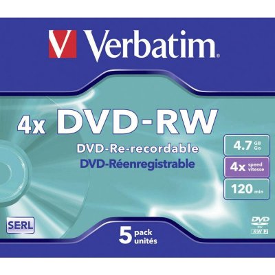 Verbatim DVD-RW 4,7GB 4x, jewel, 5ks (43285) – Zbozi.Blesk.cz