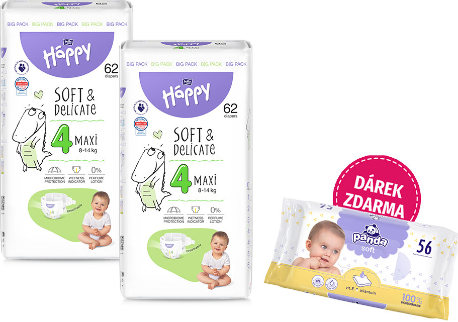 Bella Happy Soft & Delicate BigPack 4 8-14 kg 124 ks 2x 62 ks