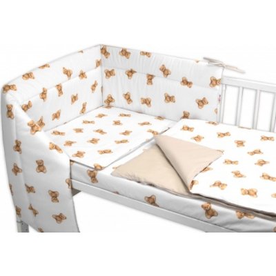 Baby Nellys 3-dílná sada Mantinel s povlečením Bavlna Míša bílá s potiskem 135 x 100 cm – Zboží Dáma