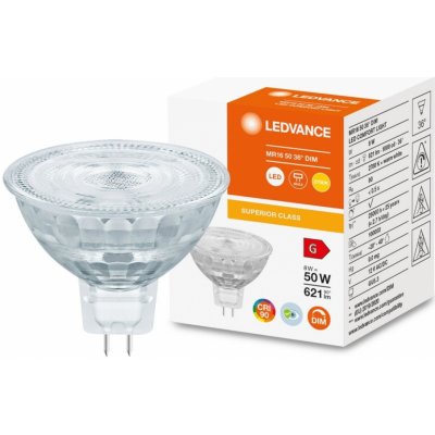 Ledvance LED žárovka MR16 GU5.3 12V 8W = 50W 621lm 2700K Teplá bílá 36° CRI90 Stmívatelná Superior – Sleviste.cz