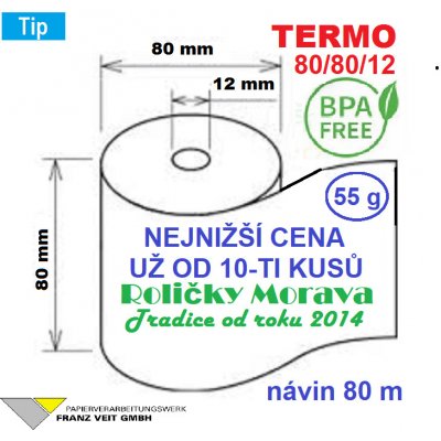 Termo kotouček 80/80/12 BPA 80m 55g (80mm x 80m) Cena od 45 ks včetně dopravy a dobírky Množství: 5 ks kotoučků ve fólii – Zboží Živě