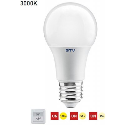 GTV Krokově stmívatelná LED žárovka E27 10W LD-3SDA60-10W teplá bílá – Zboží Mobilmania