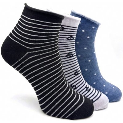 Dámské kotníkové ponožky 3-pack bílý pruh/puntík/černý pruh – Zboží Dáma