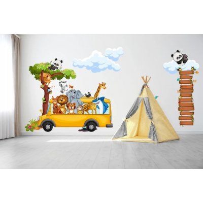 DumDekorace Nálepka na zeď pro děti veselé safari zvířátka v autobuse 100 x 200 cm 25891-110271 – Zboží Mobilmania