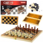 mamido Dřevěná logická hra 3v1 Šachy Dáma Backgammon – Zboží Živě