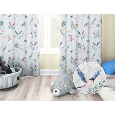 Biante Dětský bavlněný závěs Sandra SA-471 Vlaštovky s motýlky na světle šedém ornamentu 150x230 cm – Sleviste.cz