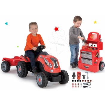 Smoby set traktor na šlapání Farmer XL Smoby s přívěsem a pracovní dílna vozík Auta Mack Truck