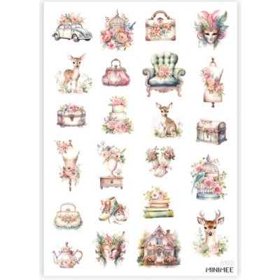 MINIMEE Papírové samolepky v aršíku A5 Shabby Chic B100 – Zboží Dáma