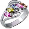 Prsteny Šperky eshop Kovový prsten rozvětvená ramena s barevnými zirkony v řadě L15.05