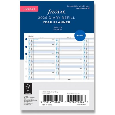 Filofax Roční plánovací kalendář 2026, Aj vertikální, náplň kapesních diářů A7 – Zboží Dáma