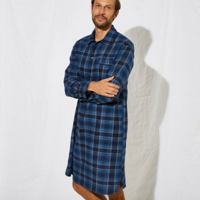 Pánská noční flanelová košile s potiskem kostky modrá – Zboží Mobilmania