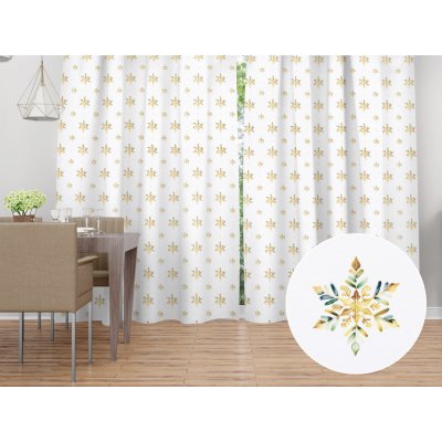 Biante Dekorační závěs TF-120 Zlato-modro-zelené vánoční vločky na bílém 140x140 cm – Zboží Dáma