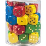 Detoa Hrací kostky barevné dřevo společenská hra 25mm 34 ks v plastové dóze 10x14cm 12m+ – Zboží Živě
