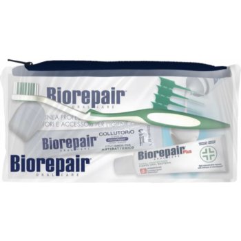 Biorepair Plus Total Protection zubní pasta pro ochranu před zubním kazem 15 ml + zubní kartáček 1 ks + ústní voda 12 ml + zubní nit 1 ks + ohebná párátka 5 ks + taštička dárková sada