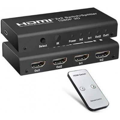 PremiumCord HDMI switch 2:2 , 3D, 1080p s dálkovým ovladačem; khswit22