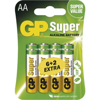 GP Super Alkaline AA 6+2ks 1013218000 – Zboží Mobilmania