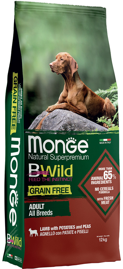 Monge Bwild Grain Free All Breeds Lamb with Potatoes & Peas 2 x 12 kg