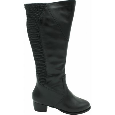 Kozačky na široké lýtko De Plus na podpatku kožené 9647-H-4006 černé – Zbozi.Blesk.cz