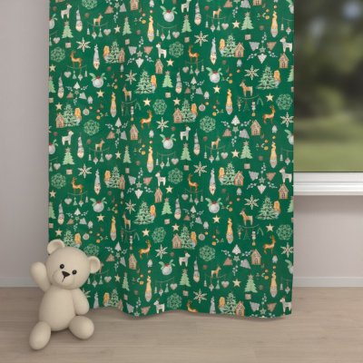 Biante Vánoční bavlněný závěs Sandra SA-508 Vánoční skřítci a ozdoby na zeleném 150x200 cm – Hledejceny.cz