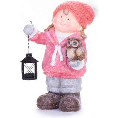 MagicHome Postavička Vánoce Holčička s lucernou a sovičkou keramika 28x18,5x39,5 cm – Zboží Dáma