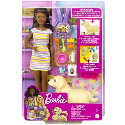 Barbie brunetka s fenkou a štěňátky – Zboží Mobilmania