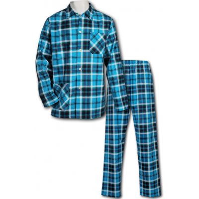 Luiz 120 Jirka pánské pyžamo dlouhé propínací flanel modré – Zboží Mobilmania