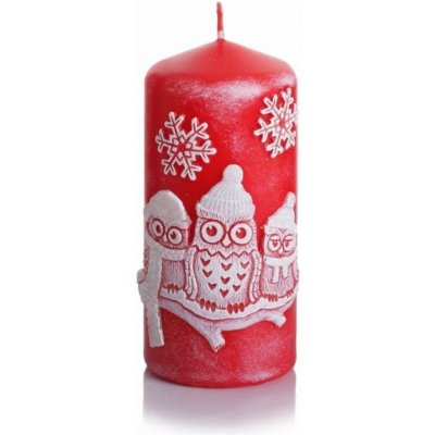 Bartek Candles SOVA ZIMNÍ VÁLEC vánoční d6x13cm červená – Zboží Mobilmania