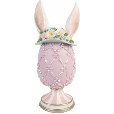 Fialkové vajíčko na podstavci s oušky a květy - Ø 13*30 cm - Clayre & Eef – Hledejceny.cz
