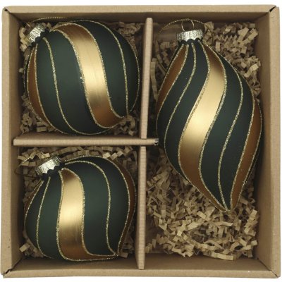 Chic Antique Vánoční baňka Olive/Gold – set 3 ks, zelená barva, sklo – Hledejceny.cz