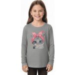 divčí tričko s kočkou ZIMA26 Šedá – Zboží Mobilmania