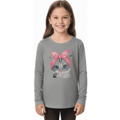 divčí tričko s kočkou ZIMA26 Šedá – Zboží Mobilmania