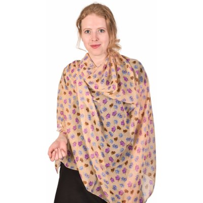 Sanu Babu šátek z bavlny béžový barevný potisk drobných motýlů – Zboží Dáma