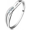 Prsteny Šperky eshop prsten z bílého zlata 585 tři kulaté diamanty čiré rozdělená ramena BT160.56