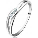 Šperky eshop prsten z bílého zlata 585 tři kulaté diamanty čiré rozdělená ramena BT160.56 – Hledejceny.cz