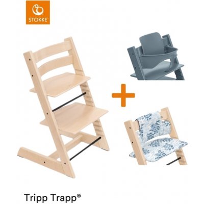 Stokke Zvýhodněný set Tripp Trapp Natural + Polstrování Waves Blue + Baby set Fjord Blue – Hledejceny.cz