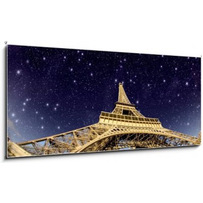 Skleněný obraz 1D panorama - 120 x 50 cm - Stars and Night Sky above Eiffel Tower in Paris Hvězdy a noční obloha nad Eiffelovou věží v Paříži – Zboží Mobilmania