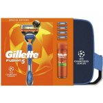 Gillette Fusion5 gel na holení 200 ml + Fusion5 Champions League holicí strojek 1 ks + Gillette Fusion5 náhradní břity 4 ks + kosmetická taška 1 ks – Sleviste.cz