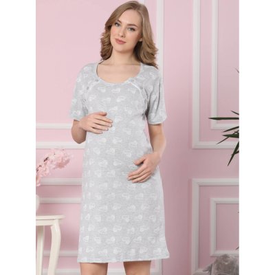 Mateřská noční košile Hearts Grey knoflíky – Zboží Dáma